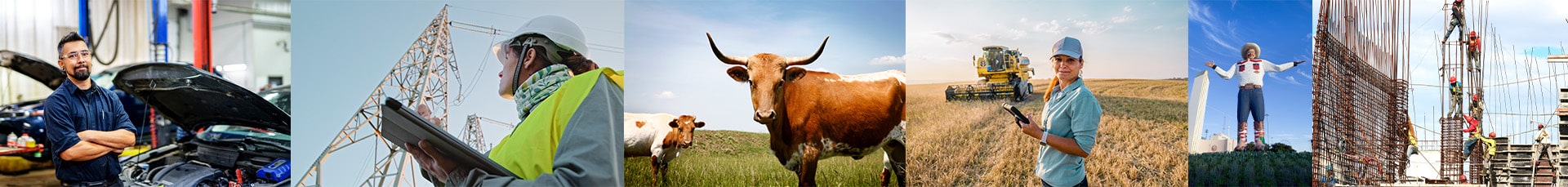 Photo collage featuring business success stories alongside iconic Texas state imagery