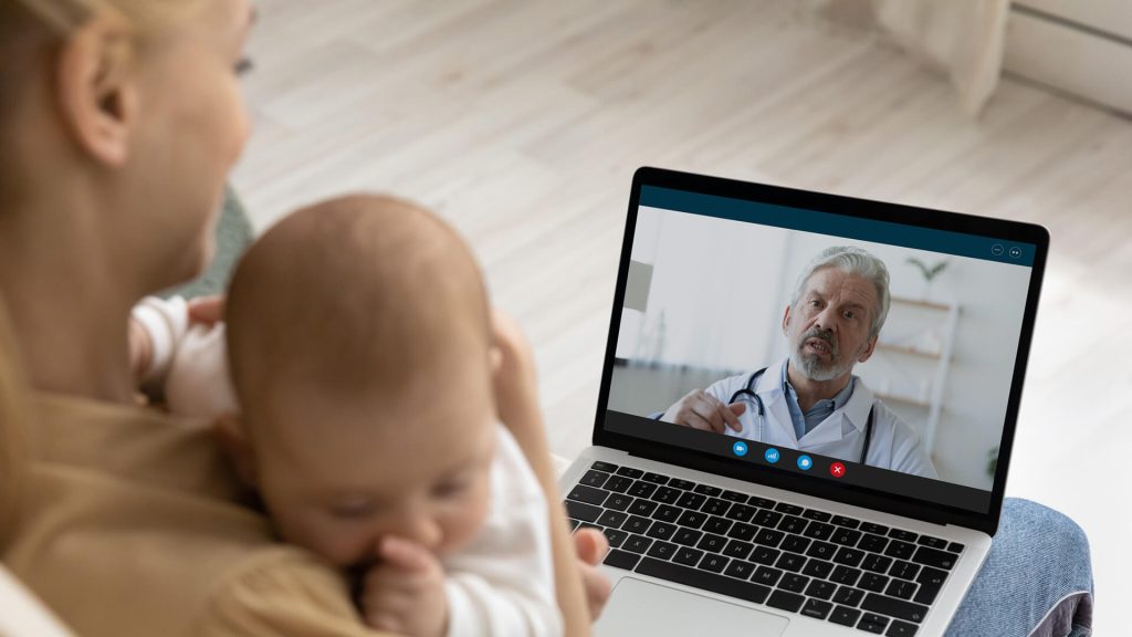 New mother accessing telehealth services